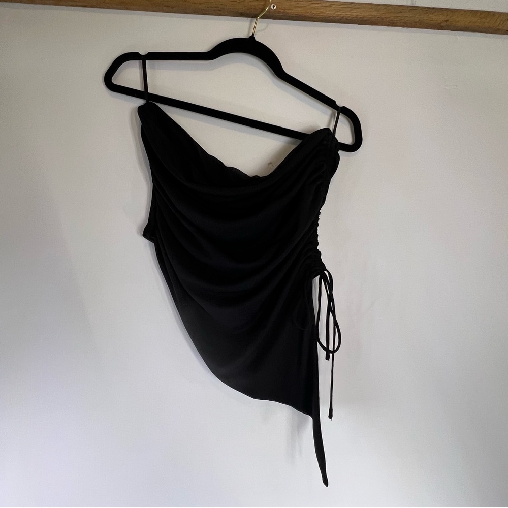 Black Asymmetrical Women's Cropped Tube Top Large Whimsigoth Edgy Fairy Grunge